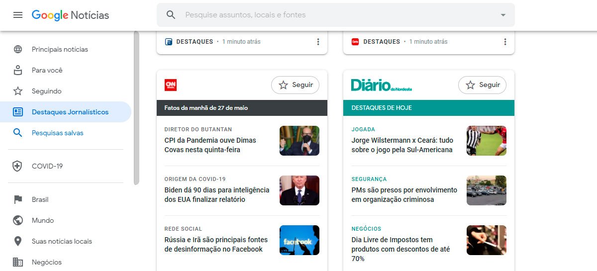 Destaques jornalísticos do Google chega para desktops no Brasil