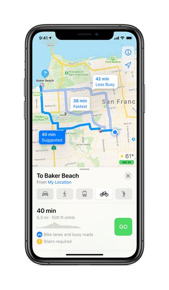 iOS 14 ركوب الدراجات Apple خرائط