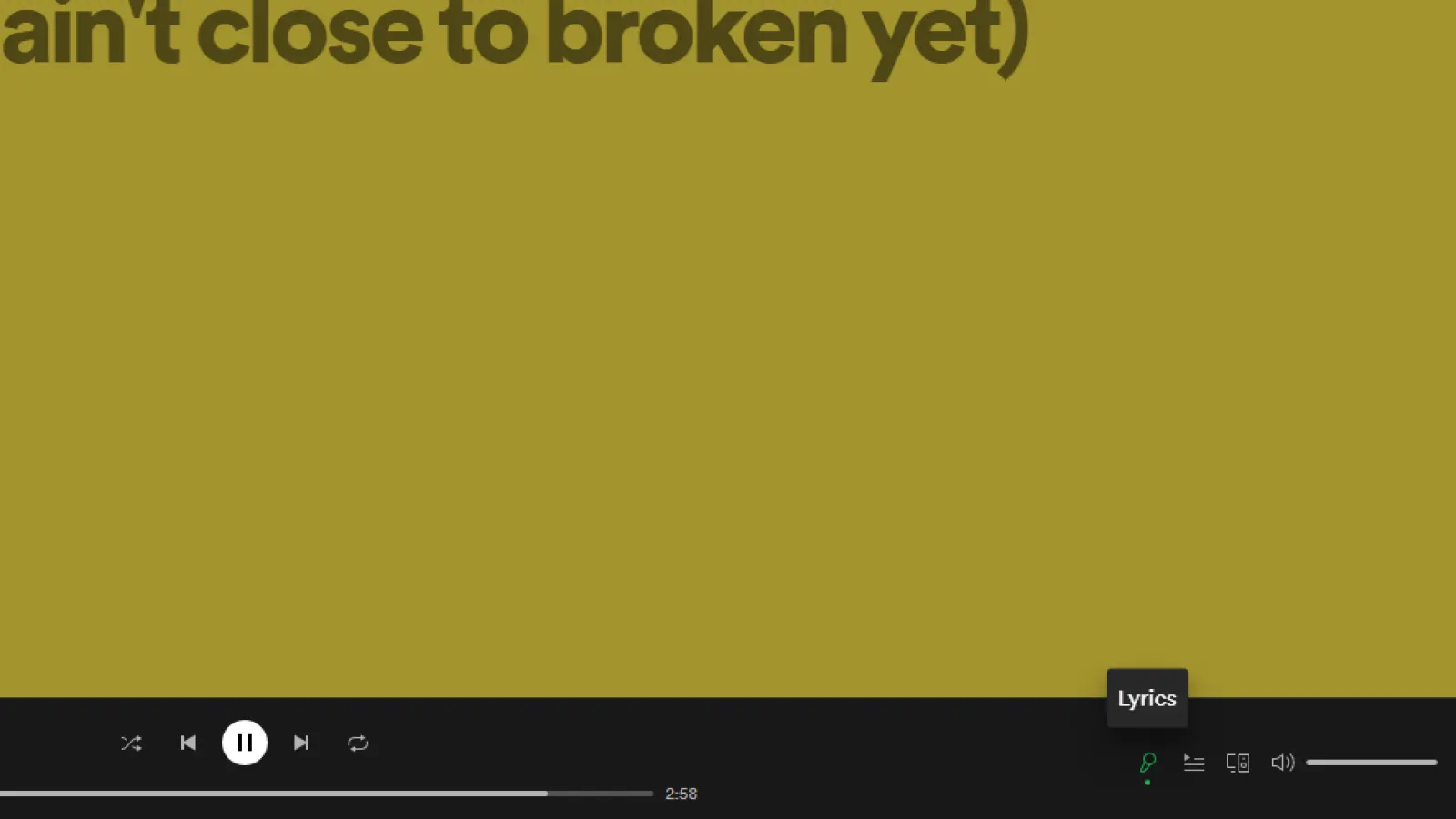Spotify يلعب الآن شريط يعرض أيقونة الميكروفون للكلمات المتزامنة