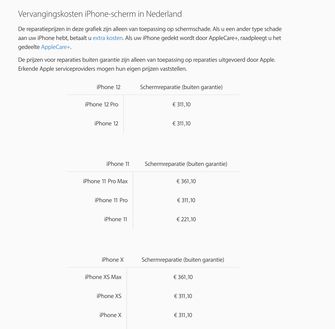 Apple  تكاليف إصلاح هاتف iPhone 12 في هولندا