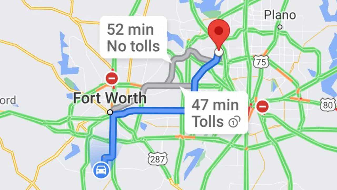 تعمل خرائط Google على إظهار تكلفة الرسوم على طول مسارك
