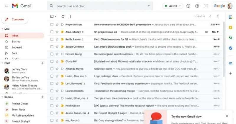 Gmail có bố cục mới, chế độ xem tích hợp
