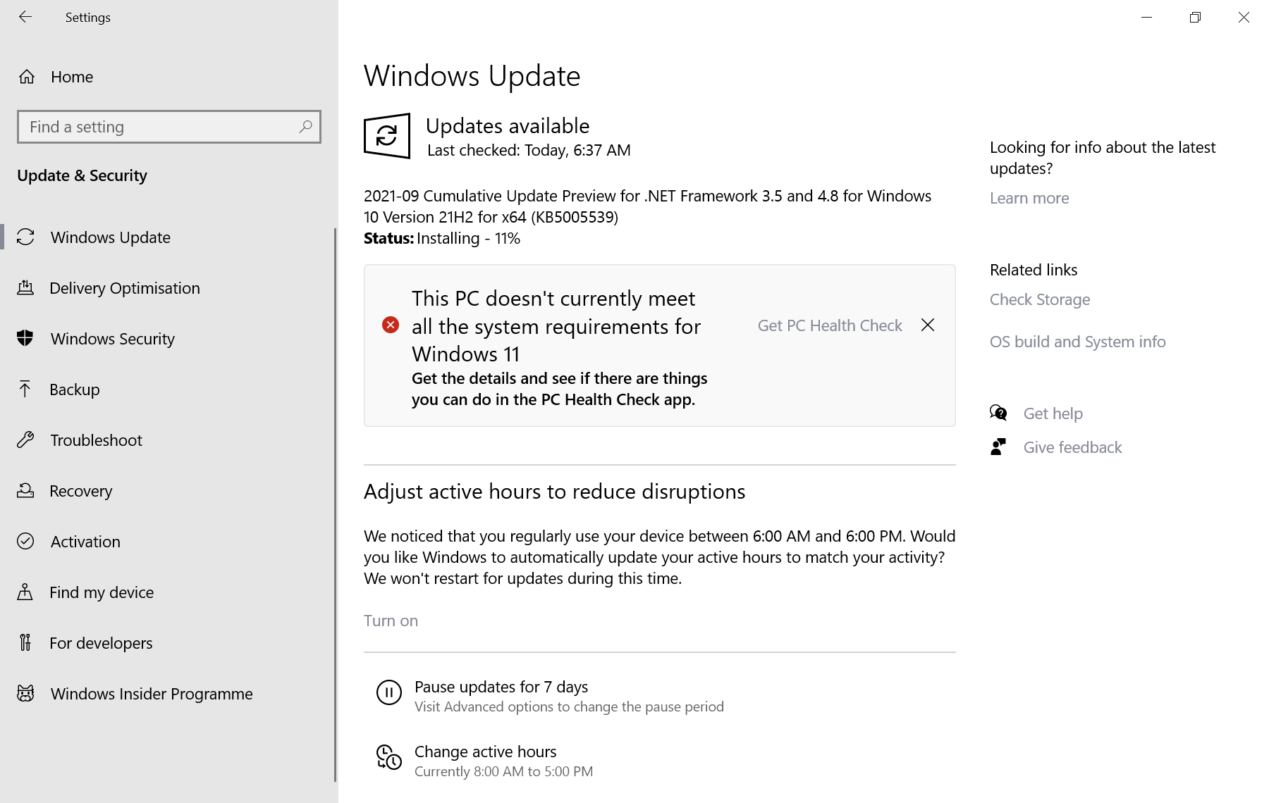 لا يلبي جهاز الكمبيوتر هذا حاليًا جميع متطلبات النظام الخاصة بـ windows 11
