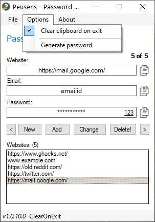 Peusens Password Manager Lite - امسح الحافظة عند الخروج