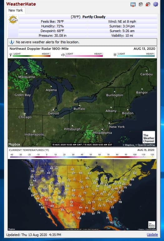 تعرض WeatherMate تنبيهات الطقس القاسية صور الرادار ورادار الولايات المتحدة
