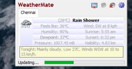 نافذة WeatherMate لسطح المكتب.  تحديث يدوي