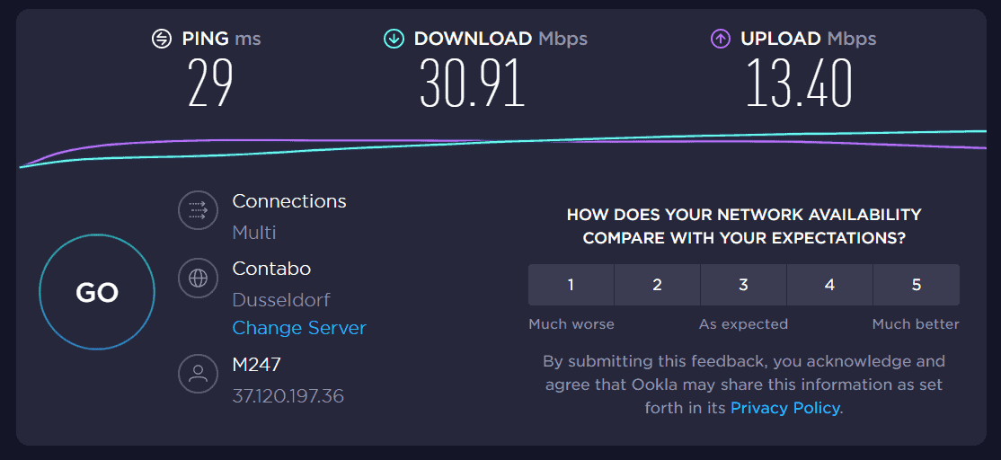 سرعة الإنترنت القياسية nordvpn