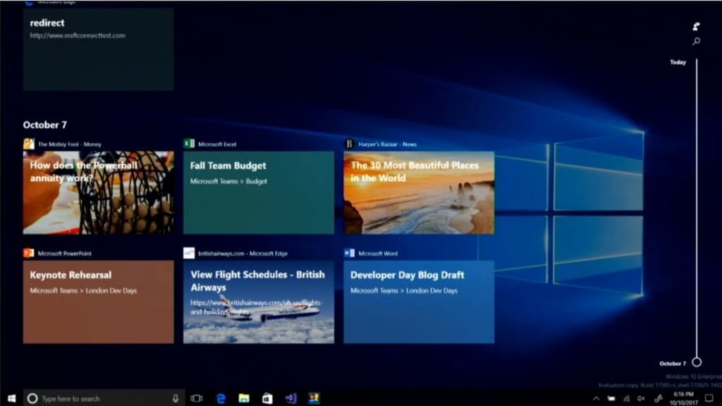 Windows 10 ميزة الجدول الزمني الجديد قادم إلى Windows المطلعون 1