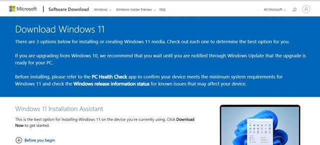 افتح ال Windows 11 تنزيل صفحة الويب