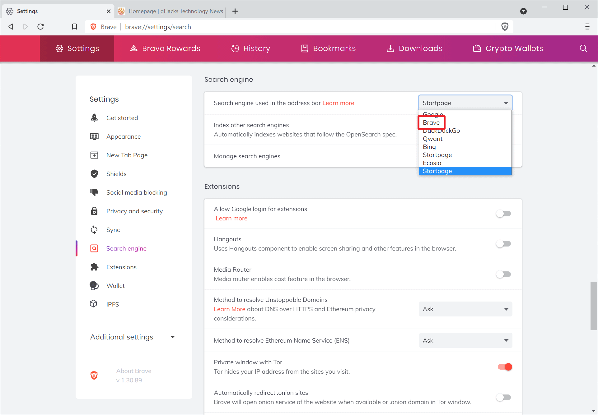 Brave Search is now the default search engine for new users in 5 regions in Brave Browser