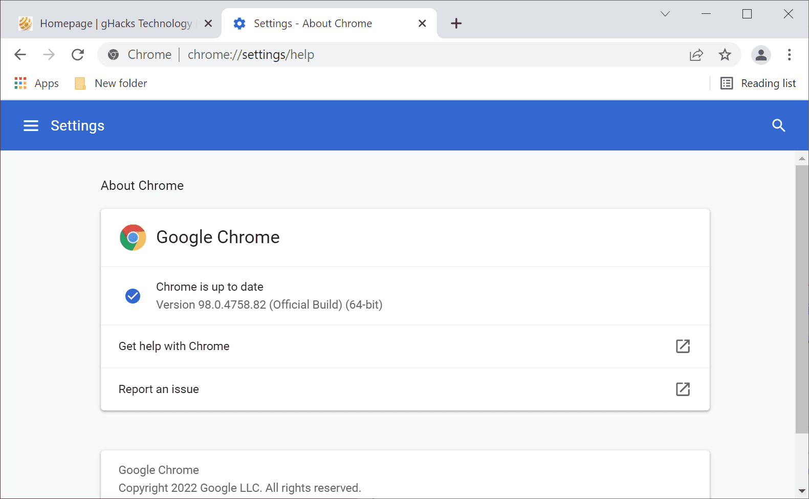 google chrome 98