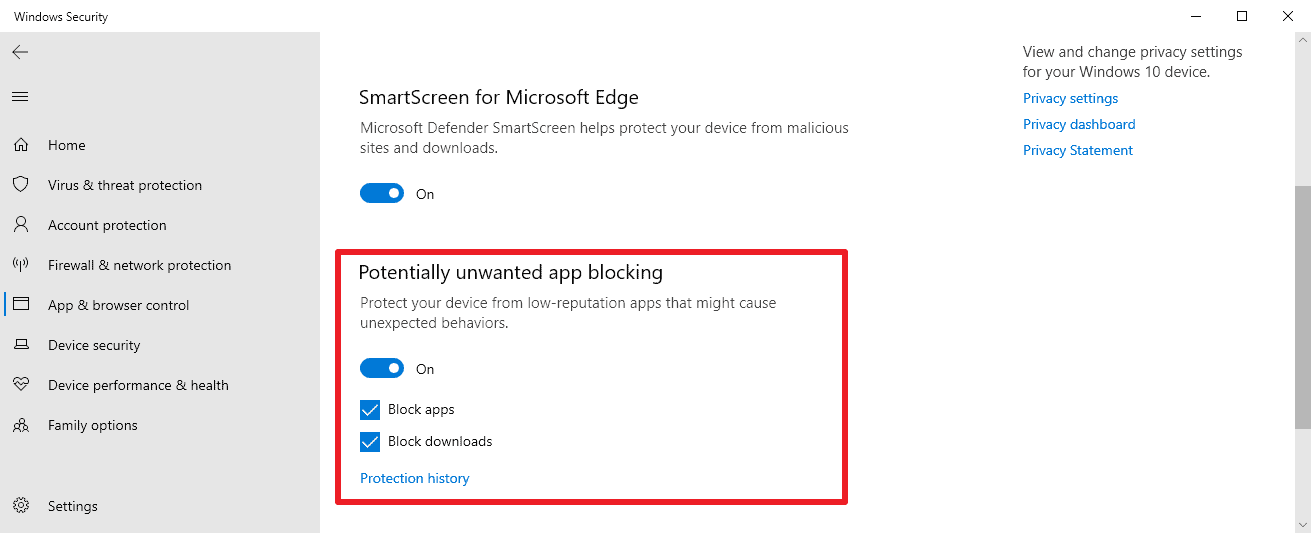 windows-10-يحتمل أن يكون غير مرغوب فيه حظر التطبيق