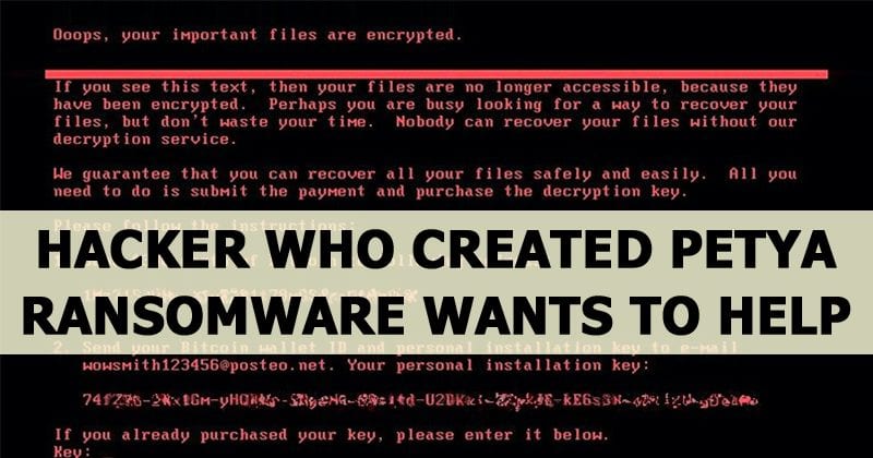Hacker Who Created Petya Ransomware Wants To Help