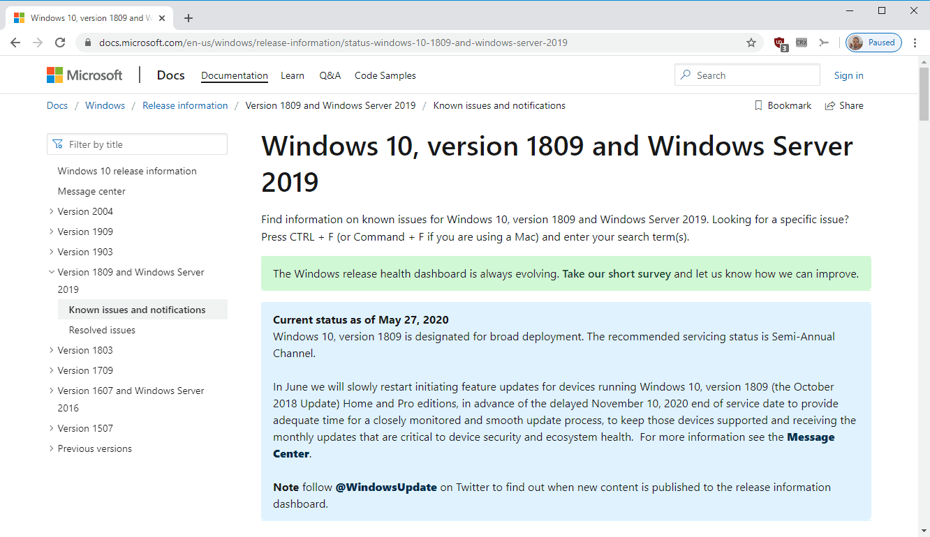 Microsoft starts to enforce feature updates on Windows 10 version 1809