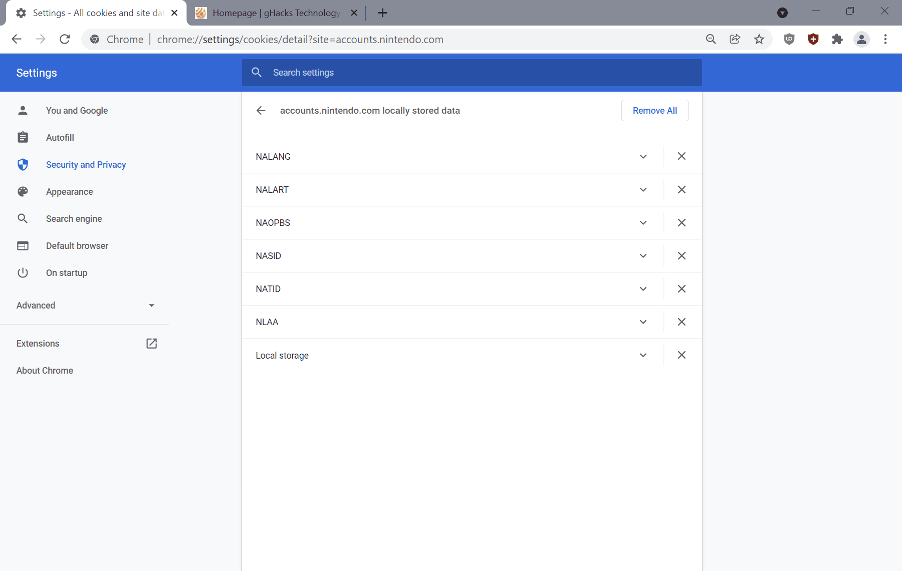 Individual cookie controls are removed from Privacy and Security in Chrome 97