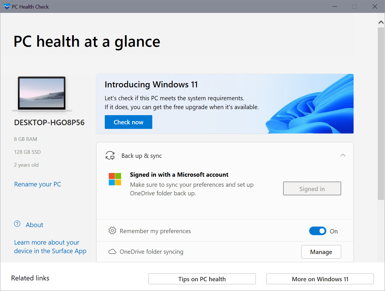 pc-health check app windows 10