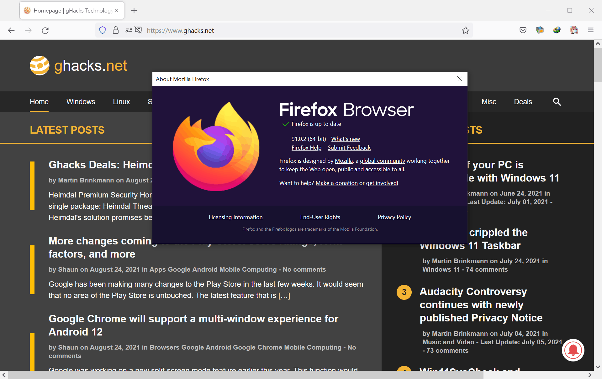 Firefox 91.0.2 will be released later today