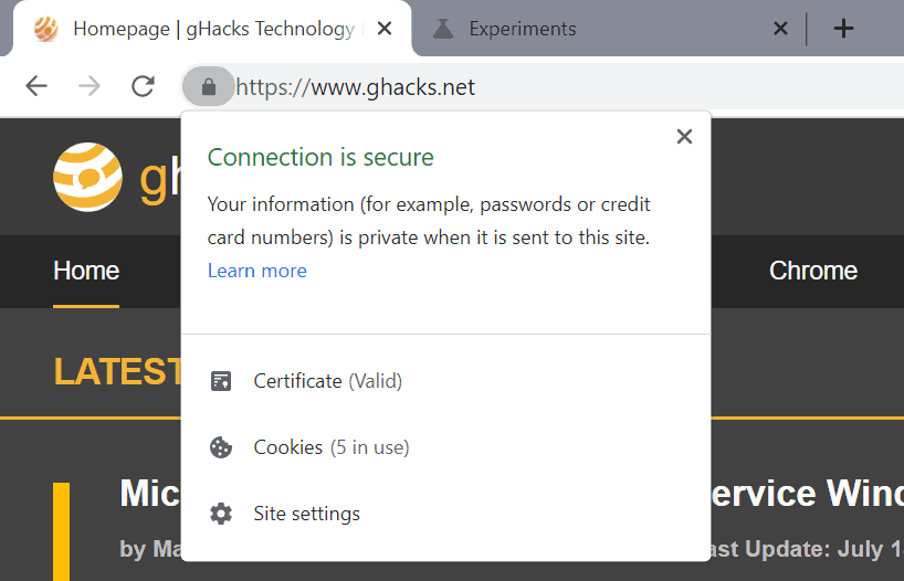 google chrome connection secure