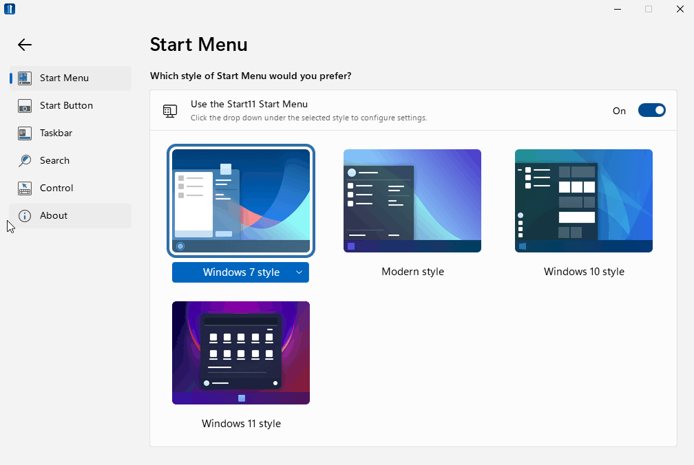 start 11 start menus for windows 11