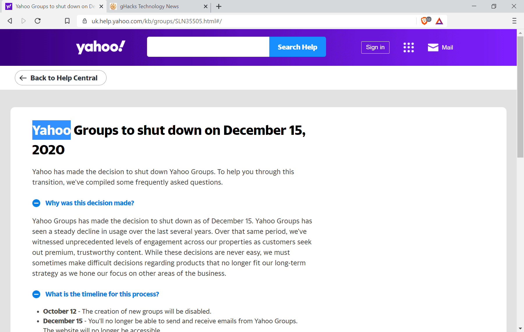 Farewell Yahoo Groups! Shutting down on December 15, 2020