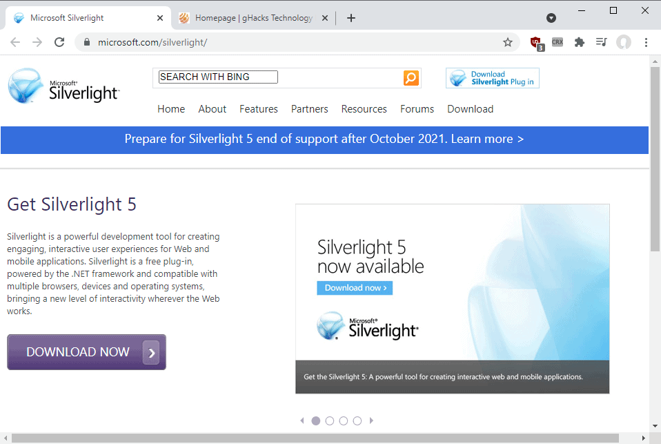 Microsoft Silverlight supports ends October 12, 2021: here is what you need to know