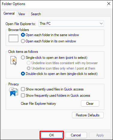 كيفية تعيين المجلد الافتراضي في File Explorer 6
