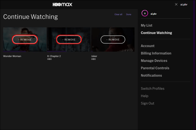 كيفية مسح "متابعة المشاهدة" في HBO Max 5