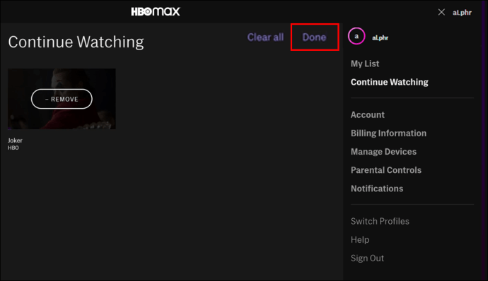 كيفية مسح "متابعة المشاهدة" في HBO Max 7