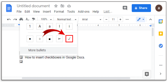 كيفية إضافة خانة اختيار إلى مستند Google 7