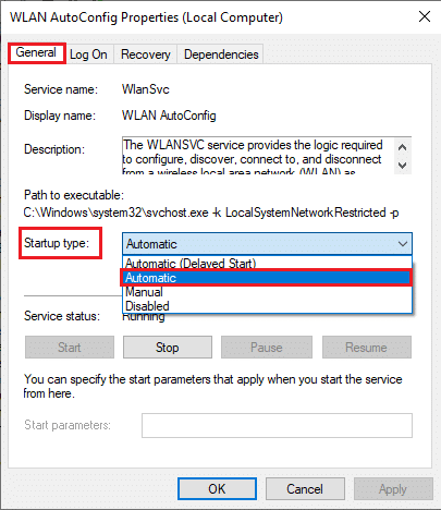 إصلاح خدمة wlansvc للتكوين التلقائي اللاسلكي لا تعمل في Windows 10 9