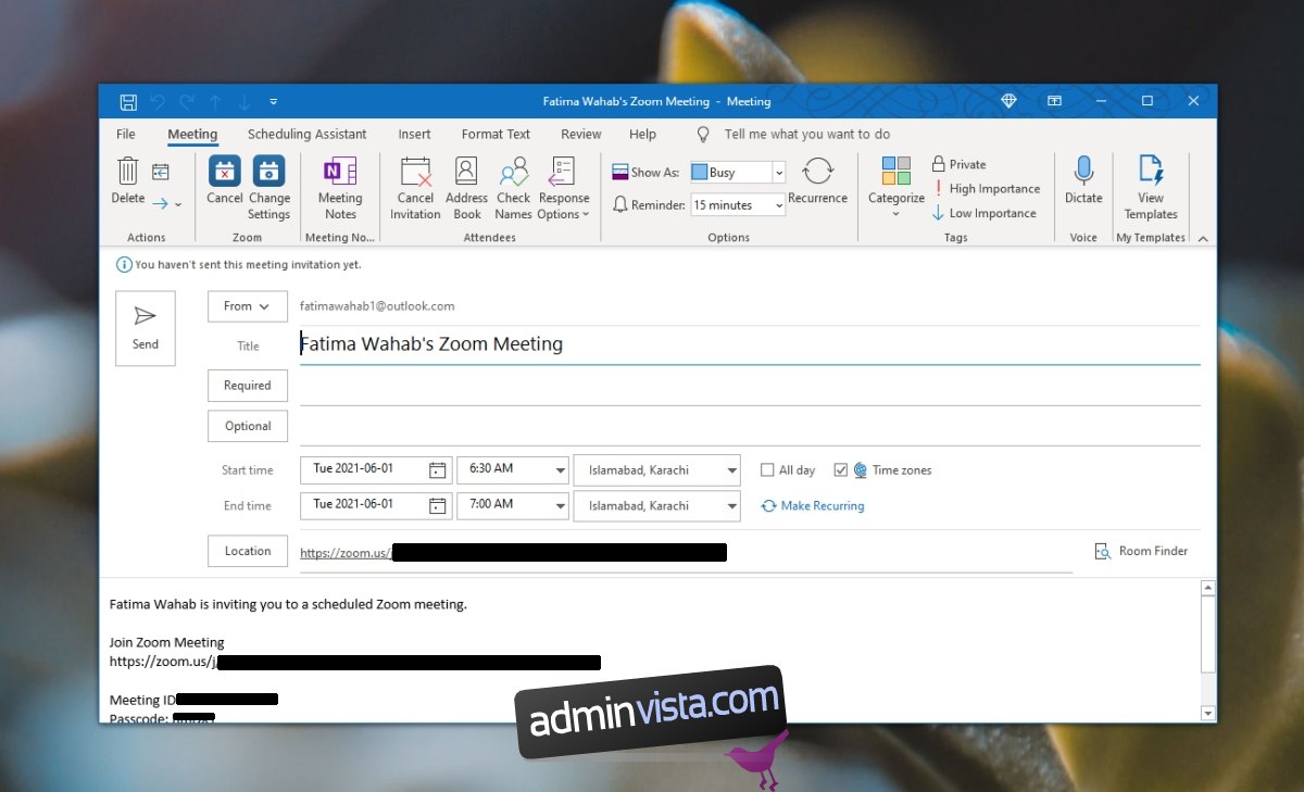 كيفية إعداد اجتماع Zoom في Outlook 3