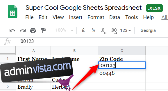 كيفية إدخال صفر قبل رقم في جداول بيانات Google