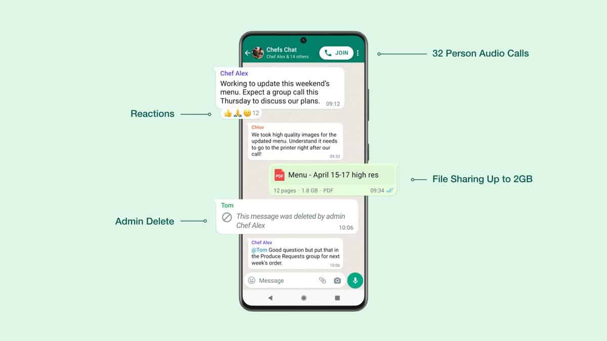 WhatsApp لزيادة حجم المرفقات إلى 2 جيجابايت ، وإضافة ردود فعل emoji ، ومكالمات جماعية أكبر
