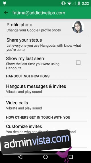 تمكين وتعطيل تقرير "مرئي" في Google Hangouts 1