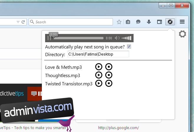 قم بتشغيل الموسيقى من أي مجلد أو من مكتبة الموسيقى الخاصة بك في Firefox 2