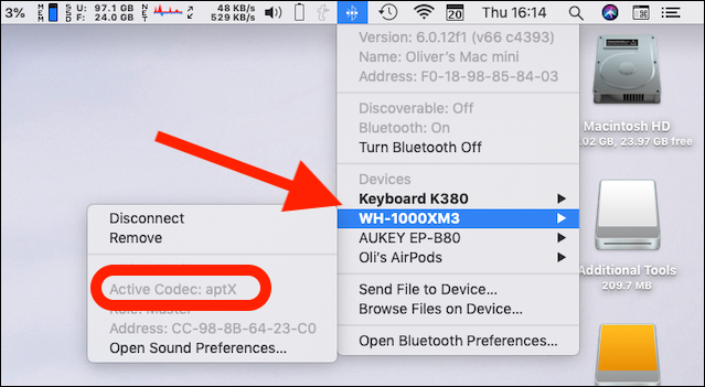 كيفية إجبار macOS على استخدام برنامج ترميز aptX أو AAC لسماعات Bluetooth 1