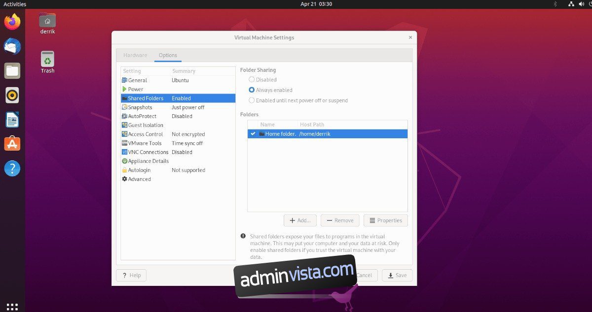 كيفية الوصول إلى مجلد مشترك لبرنامج VMWare على Ubuntu