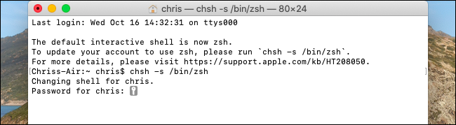 كيفية تغيير الغلاف الافتراضي إلى Bash على macOS Catalina 1