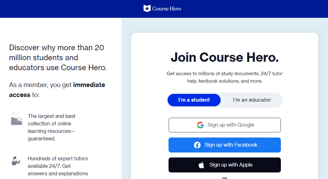 كيفية الحصول على عضوية تجريبية مجانية في Course Hero 2