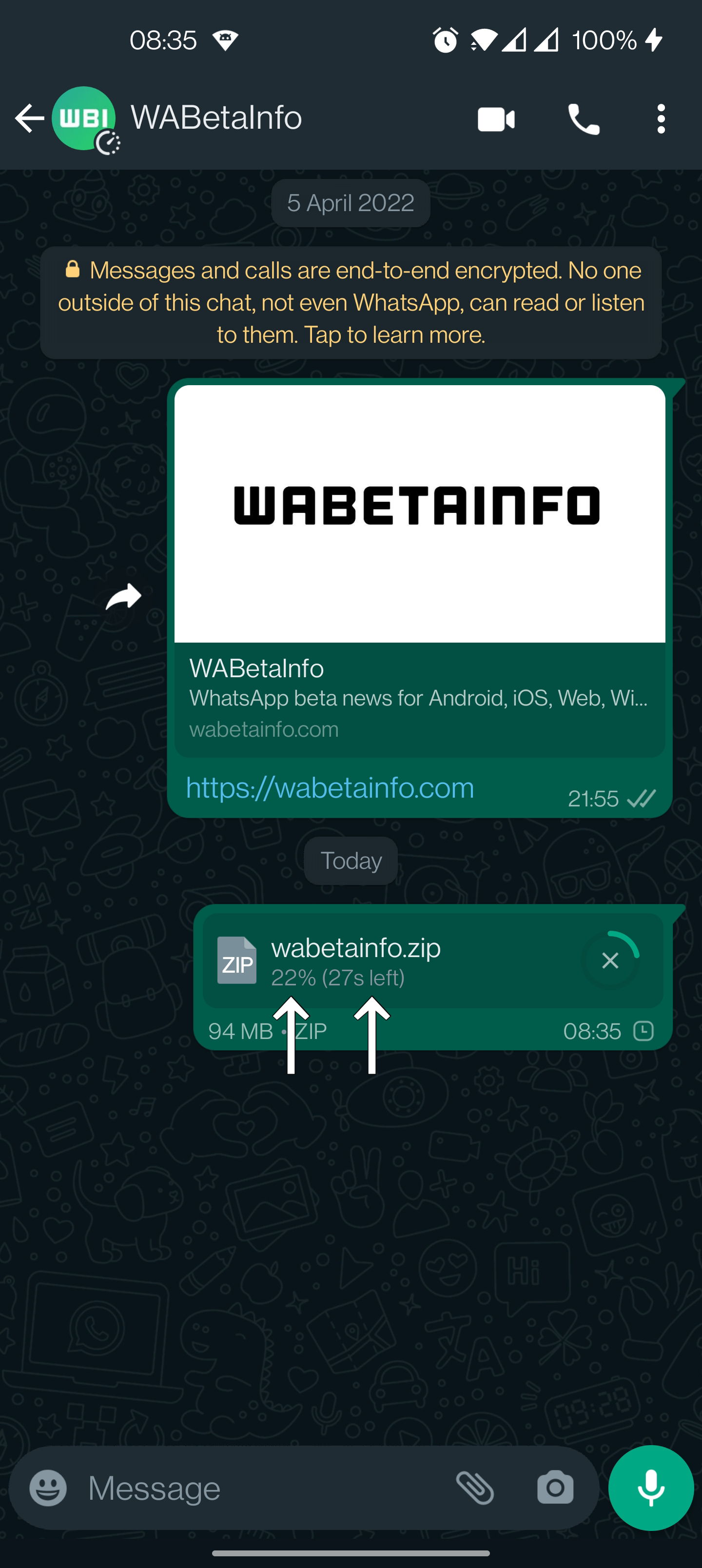 يعرض WhatsApp Beta الوقت المتبقي لتحميل ملف