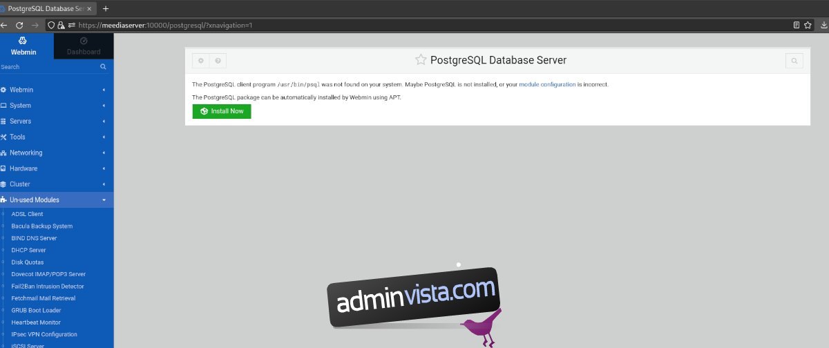 كيفية إعداد خادم قاعدة بيانات PostgreSQL باستخدام Webmin على خادم Ubuntu 2